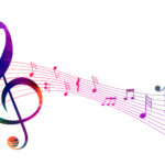 musical pentagram sound waves notes background